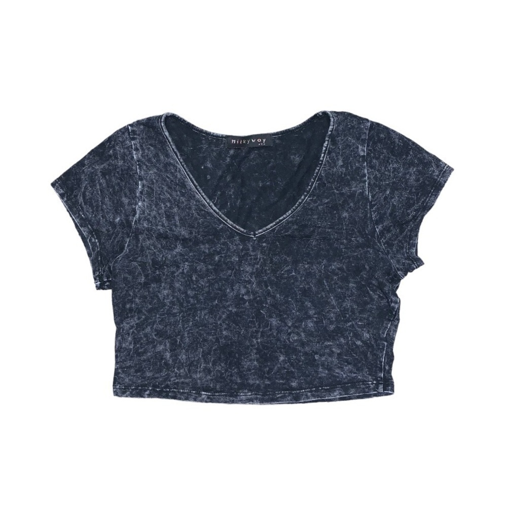 Milkyway‎ Crop Top Women’s Medium Black Acid Wash V-Neck